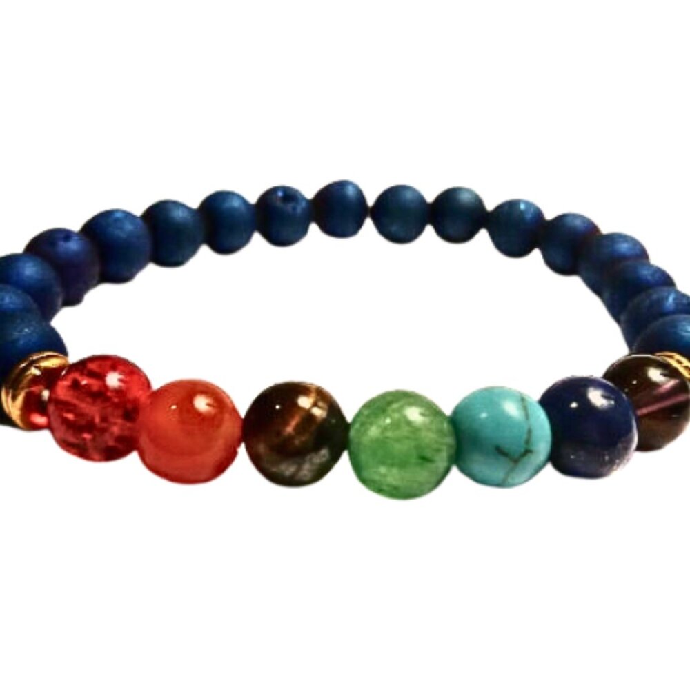 Blue Lava Rocks Chakras Bracelet